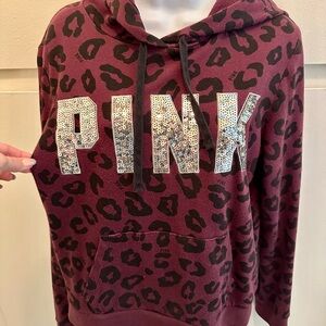 SOLD RARE PINK Victoria's Secret Women's Burgundy Leopard Print Hoodie